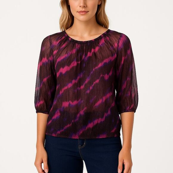 EXPRESS Pink Sheer 3/4 Sleeve Popover Blouse - Picture 1 of 11